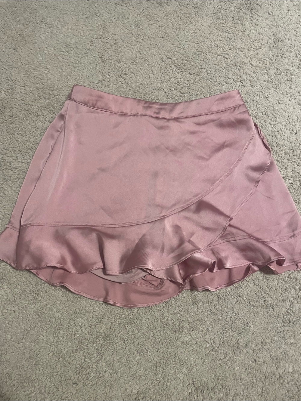 Altar'd State Dusty Rose Satin Ruffle Wrap Mini Skirt
